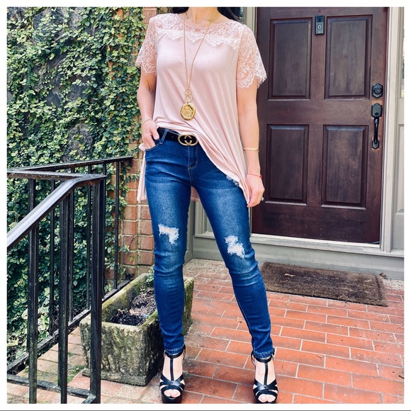 LACE TRIM DETAIL BOHO LOOSE FIT TUNIC TOP - Picture 4 of 7